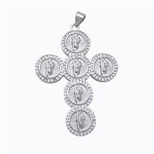 Copper Cross Pendant Pave Zirconia Saint Jude Platinum Plated, approx 32-42mm [FN45265]