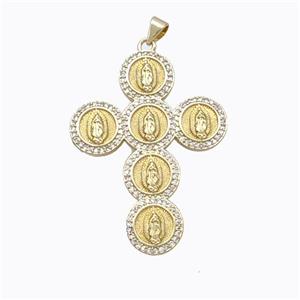 Copper Cross Pendant Pave Zirconia Virgin Mary Gold Plated, approx 32-42mm [FN45266]