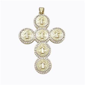 Copper Cross Pendant Pave Zirconia Jesus Gold Plated, approx 32-42mm [FN45267]