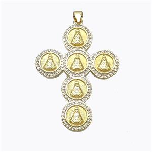 Copper Cross Pendant Pave Zirconia Saint Jude Gold Plated, approx 32-42mm [FN45268]