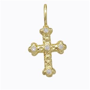 Copper Cross Pendant Pave Zirconia Gold Plated, approx 14-18mm [FN45273]