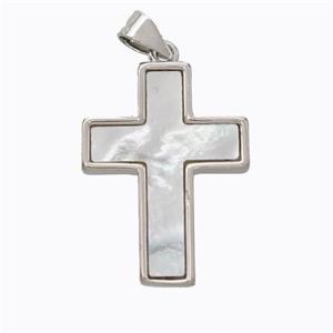 Copper Cross Pendant Pave Shell Platinum Plated, approx 18-24mm [FN45276]