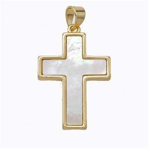 Copper Cross Pendant Pave Shell Gold Plated, approx 18-24mm [FN45277]
