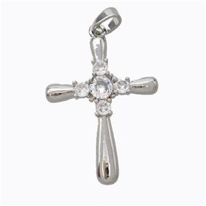 Copper Cross Pendant Pave Zirconia Platinum Plated, approx 23-30mm [FN45278]
