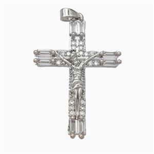 Copper Crucifix Cross Pendant Pave Zirconia Jesus Platinum Plated, approx 24-32mm [FN45280]