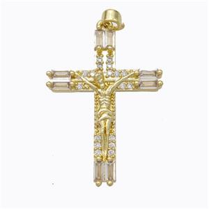 Copper Crucifix Cross Pendant Pave Zirconia Jesus Gold Plated, approx 24-32mm [FN45281]