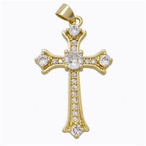 Copper Cross Pendant Micropave Zirconia Gold Plated, approx 20-30mm [FN45287]
