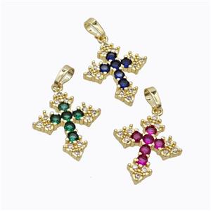Copper Cross Pendant Micropave Zirconia Gold Plated Mixed, approx 18-22mm [FN45294]