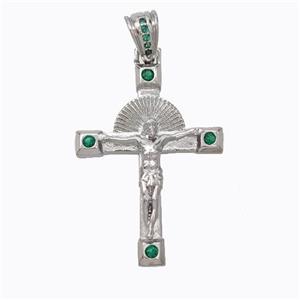 Copper Crucifix Cross Pendant Micropave Zirconia Jesus Platinum Plated, approx 22-30mm [FN45295]