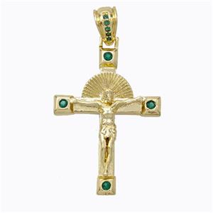 Copper Cross Pendant Micropave Zirconia Jesus Gold Plated, approx 22-30mm [FN45296]