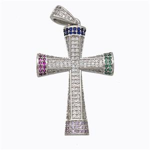 Copper Cross Pendant Micropave Zirconia Platinum Plated, approx 23-32mm [FN45297]
