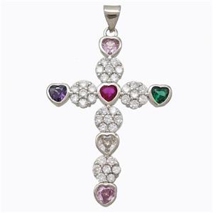 Copper Cross Pendant Micropave Zirconia Heart Platinum Plated, approx 28-38mm [FN45299]