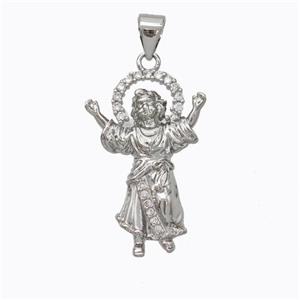 Jesus Charms Copper Pendant Pave Zirconia Platinum Plated, approx 15-24mm [FN45301]
