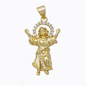 Jesus Charms Copper Pendant Pave Zirconia Gold Plated, approx 15-24mm [FN45302]