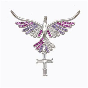 Copper Eagle Charms Pendant Pave Zirconia Birds Platinum Plated, approx 30-35mm [FN45303]