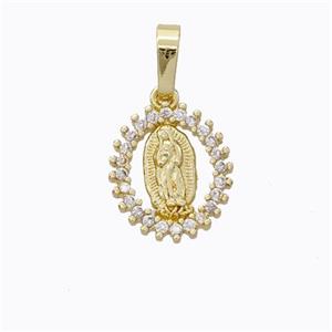 Virgin Mary Charms Copper Pendant Pave Zirconia Gold Plated, approx 12-13mm [FN45304]