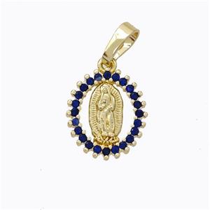 Virgin Mary Charms Copper Pendant Pave Zirconia Gold Plated, approx 12-13mm [FN45305]