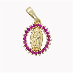 Virgin Mary Charms Copper Pendant Pave Zirconia Gold Plated, approx 12-13mm [FN45307]