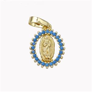 Virgin Mary Charms Copper Pendant Pave Zirconia Gold Plated, approx 12-13mm [FN45308]