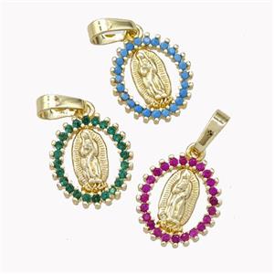 Virgin Mary Charms Copper Pendant Pave Zirconia Gold Plated Mixed, approx 12-13mm [FN45309]