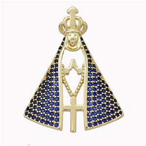 Pope Charms Copper Pendant Pave Zirconia Cross Crown Gold Plated, approx 22-28mm [FN45311]