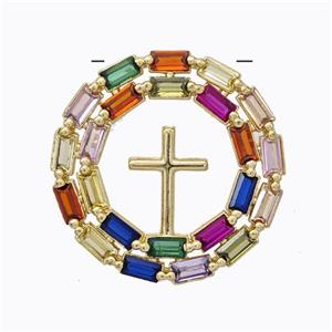 Copper Cross Pendant Pave Zirconia Circle Gold Plated, approx 24mm [FN45312]