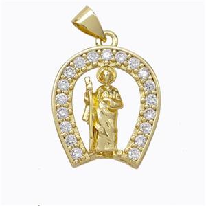 Saint Jude Charms Copper Pendant Pave Zirconia Gold Plated, approx 18-20mm [FN45313]