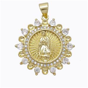 Virgin Mary Charms Copper Pendant Pave Zirconia Gold Plated, approx 22mm [FN45314]