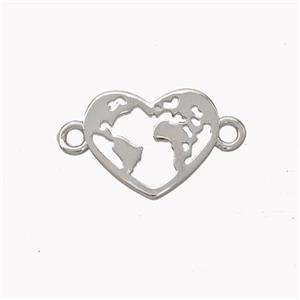 Copper Heart Connector Earthmap Platinum Plated, approx 10-12mm [FN45326]