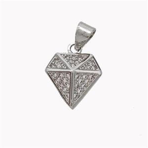 Copper Diamond Pendant Micropave Zirconia Platinum Plated, approx 12mm [FN45375]