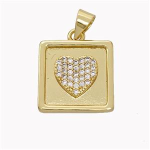 Copper Heart Pendant Micropave Zirconia Square Gold Plated, approx 15mm [FN45378]