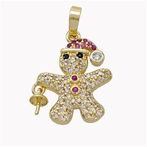 Christmas Gingerbread Man Copper Pendant Micropave Zirconia Gold Plated, approx 16-18mm [FN45380]