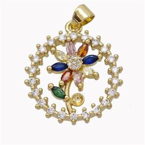Copper Flower Pendant Micropave Zirconia Gold Plated, approx 21mm [FN45381]