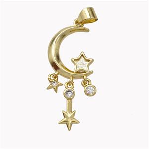 Copper Moon Pendant Pave Zirconia Star Gold Plated, approx 4mm, 6-10mm, 15mm [FN45383]