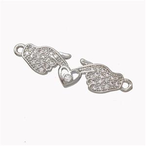Copper Hand Connector Pave Zirconia Heart Platinum Plated, approx 8-25mm [FN45390]
