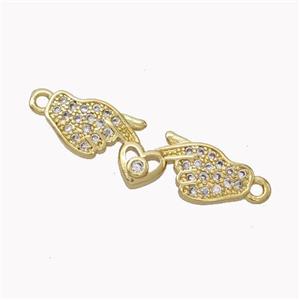 Copper Hand Connector Pave Zirconia Heart Gold Plated, approx 8-25mm [FN45391]