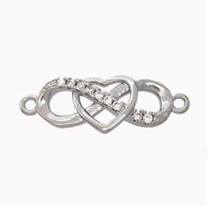 Copper Infinity Connector Pave Zirconia Heart Platinum Plated, approx 8-17mm [FN45393]