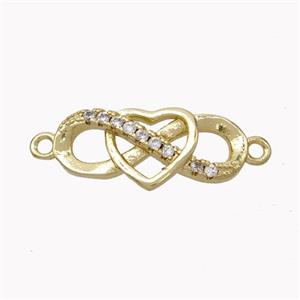 Copper Infinity Connector Pave Zirconia Heart Gold Plated, approx 8-17mm [FN45394]