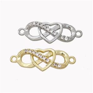 Copper Infinity Connector Pave Zirconia Heart Mixed, approx 8-17mm [FN45395]