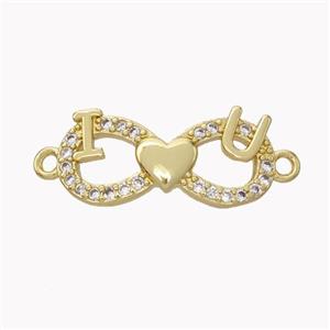 Copper Infinity Connector Pave Zirconia I Heart U Gold Plated, approx 8-18mm [FN45397]