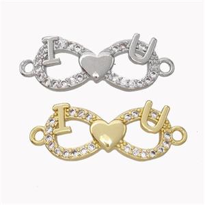 Copper Infinity Connector Pave Zirconia I Heart U Mixed, approx 8-18mm [FN45398]