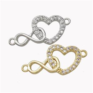 Copper Infinity Heart Connector Micropave Zirconia Mixed, approx 12-20mm [FN45401]