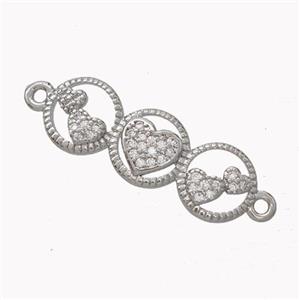 Heart Links Copper Connector Micropave Zirconia Platinum Plated, approx 8-25mm [FN45402]