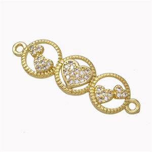 Heart Links Copper Connector Micropave Zirconia Gold Plated, approx 8-25mm [FN45403]