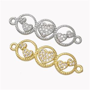 Heart Links Copper Connector Micropave Zirconia Mixed, approx 8-25mm [FN45404]