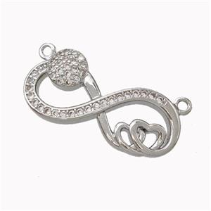 Copper Infinity Pendant Micropave Zirconia Heart Platinum Plated, approx 11-24mm [FN45414]