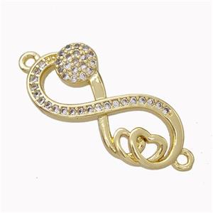 Copper Infinity Connector Micropave Zirconia Heart Gold Plated, approx 11-24mm [FN45415]
