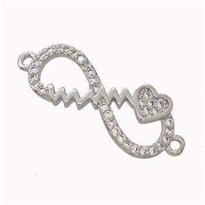 Copper Infinity Connector Micropave Zirconia Heart Platinum Plated, approx 11-24mm [FN45417]