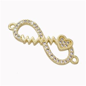 Copper Infinity Connector Micropave Zirconia Heart Gold Plated, approx 11-24mm [FN45418]