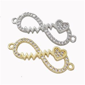 Copper Infinity Connector Micropave Zirconia Heart Mixed, approx 11-24mm [FN45419]